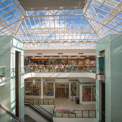 Interior shot of atrium and shopping centre