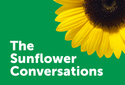  Yellow and green sunflower wiht text 'The Sunflower Conversations@