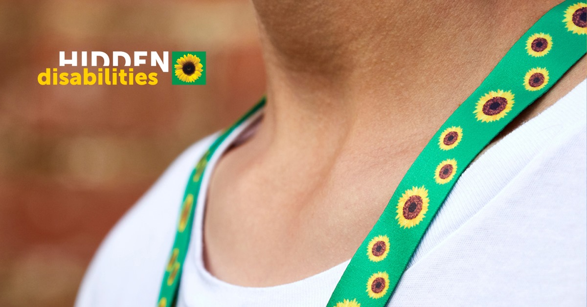Image of person wearing the Sunflower lanyard