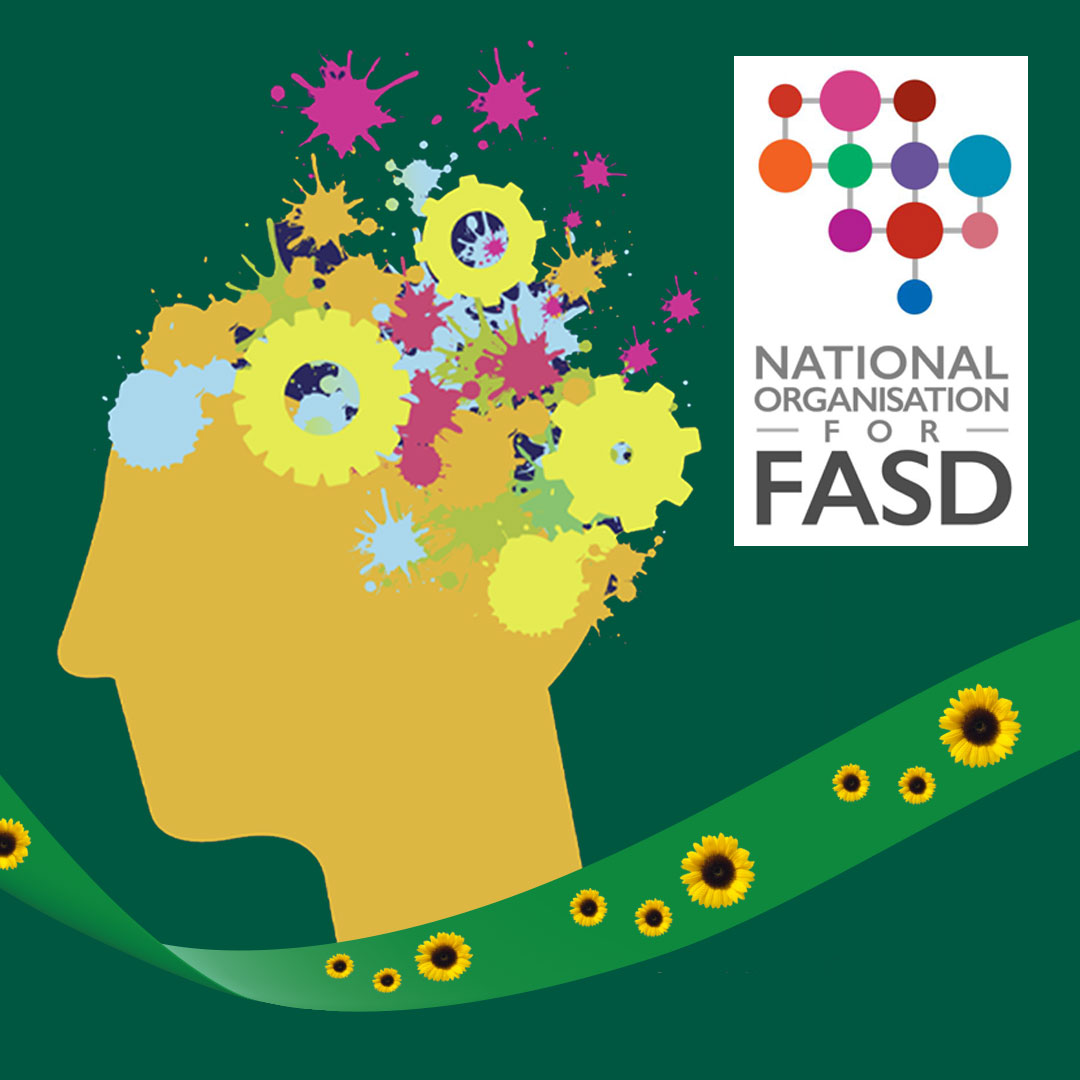 Colourful brain illustration with FASD logo