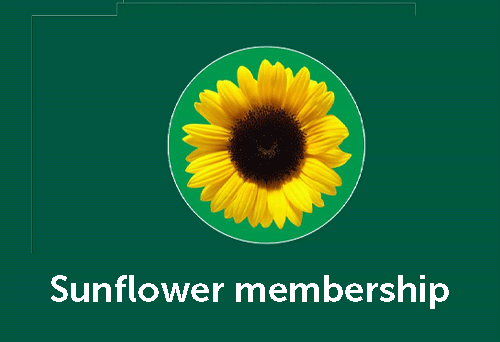 Sunflower on dark green background with text 'Become a Member