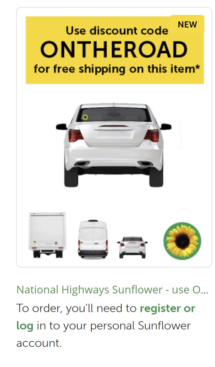Image of back of white car with Sunflower sticker