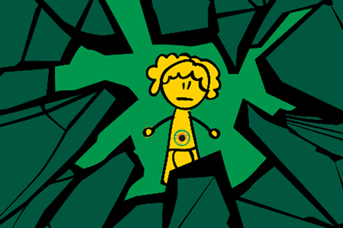 Geel karakter in een groene spleet